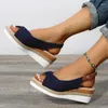 Sandálias de sapatos casuais para mulheres fivela de fivela do dedo do pé conforto as cunhas leves de verão paltform de pano feminino de pano feminino
