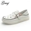 Casual Shoes Genuine Leather Women Summer Hollow Loafers Female Plus Size White Flats Breathable Outdoor Footwear