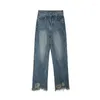 Jeans femininos 2024 Verão estilo coreano feminino algodão tamel de jeans de calça no tornozelo Botão da cintura solta D320