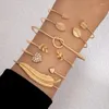 Связанные браслеты модные переносные кость кость Barg 6/Beaue Bracelet Set для женского геометрического кирпичного инкрустации двойного сердца открытие лист