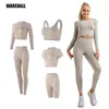 Suits de survêtement féminins Yoga Ensemble de vêtements de sport pour femmes sans couture Gym de gym Bra Crop Cropweved à manches longues 240424