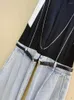 Women's Jeans LUXE&ENVY Row Black Belt Spliced Contrast Bright Line Decorative Elastic Waist Wide Leg Pants Women 2024 Summer