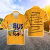 メンズカジュアルシャツスクールバス3Dプリントシャツのための衣服漫画車ドライバーグラフィックビーチシャツ面白いギフトアロハラペルブラウストップ240424