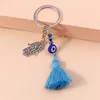 Keychains Lanyards Cute Tassel Keychain Vintage Silver Color Alloy Hand Charms Keyrings Women Men Car Key Handbag Pendants Key Chains DIY Accessory