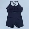 Women's Tracksuits Yoga shorts set womens gym sports set fitness track and field suit two-piece fitness set cross strap bra high waisted sprint suit 240424