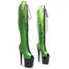Dansschoenen Leecabe 20 cm/8inch zwart met groene bovenste open teen platform Disco Party High Heel Pole Boot