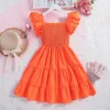 Sukienki dziewczynki Citgeesummer sukienki dla dzieci marszczyzny Bust Kid A-Line Kolor pomarańczowy