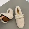 Scarpe casual di grandi dimensioni piatti femminile inverno donna calda cintura nodo mocsins peluche cotone per donne