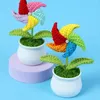 Decorative Flowers Crochet Rotatable Windmill Bonsai Artificial Potted Plants Hand-Knitted Gifts For Girl/Boy Home Office Desktop Decor