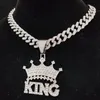 Men Hip Hop Crown met King Pendant Necklace 13mm Crystal Cubaanse ketting Hiphop Iced Out Bling kettingen Fashion charme sieraden 240410