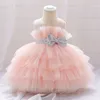 Mqatz sommarklänning 1 år puffy rosa barn bow dopning prinsessa brithday vestidos småbarn barn dop baby flicka kläder 240425