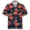 Men's Casual Shirts Hip Hop Hawaiian Flamingo 3D Printed Beach Shirts Aloha Animal Short Sleeve Vacation Women Lapel Blouse Fashion Button Y2k Tops 240424