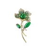 Broschen Mode Crystal Magnolia Blume für Frauen Unisex grüne Pflanzen Party Büro Büro Brosche Pins Accessoires Geschenke