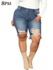 Frauenshorts Tränen-Denim-Shorts Plus Size Womens Basic Denim Shorts Hohe Taille Curly Ultra-dünn Shorts Elastic Jeans Hot Shorts Sommer OUC1037L2404