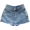 Shorts High Taille A-Line Denim Denim Shorts Rok Dames 2024 Nieuwe Summer Fashion Fake Tweed-delatie Bodycon Mini Rok Y240425