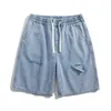 Heren shorts modieuze elastische kant gewassen rechte gat denim shorts voor heren zomer 2024 nieuwe losse hoog taille casual knie shortsl2404