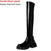 Boots Smirnova 2024 Toppförsäljning Syntetiska vinterkvinnor Ladies Over The Kneed Zipper Square Med Heels Platform