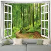 Forest Landscape Tapestry Green Plant Fleurs cascade Ocean Beach Nature Garden Garden suspendu maison DÉCORS SOI