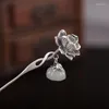 Clips de cheveux Style ethnique Lotus Seedpod Hairpin Sterling Silver S925 HETIAN JADE HANFU ANCIEN ORNAMENT DANS