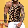 Herrtankstoppar Athletic Leisurewear Leopard Print Vest Colorful Tie-Dye Summer Slim Fit O Neck Top for Gym
