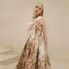 Runway Dresses Luxury Pink Celebrity Dress Floral Print Strapless Bow Beading Long A-line Toast Host Pleat French Vintage Party Evening