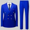 Fashion Heren Casual Boutique Double Breasted Suit broek Mans Business Jacket Blazers Coatbroek 2 PCS Set 240422