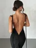 Casual klänningar kesiachiccly elegant rygglös maxi klänning för kvinnor mantel sommar ärmheter bodycon hög midja oregelbundet ruched long vestido