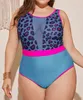 Neues großgrößiges molliges Mädchen einteilige sexy Perspektive Leopardenmuster Farbblocking Jumpsuit Bikini für Frauen