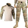 Tactical T-shirts Mens tactical set with padding battle shirt/pants military uniform American T-shirt sniper battle shirt army camouflage outdoor mens set 240426