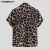 Mäns avslappnade skjortor incerun 2024 män skjorta lapel kort ärm sommar leopard tryck mode mens hawaiian skjortor streetwear casual camisas s-5xl 240424