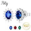 Stud Potiy Oval insgesamt 1.5CT erstellt Sapphire Ruby Nano Emerald Diana Stud Ohrringe 925 Sterling Silber Frauen Hochzeitsfeier Schmuck D240426