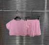 Set da due pezzi da pista da pista da donna vestiti miumi rosa lettera casual minimalista diamanti maglietta corta cortometraggi pigri