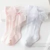 Lolita Baby Girls knitted socks sweet toddler kids lace gauze Bows 3/4 knee high princess sox infant cotton breathable legs Z7893