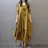 Kvinnor eleganta linne vita klänningar Böhmen Layering Vintage Robe Lång ärm Loose Dress Big Size Female Autumn Vestidos 240424