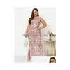 Abiti taglie forti donne abiti da sera con paillettes rosa elegante a v collo di perline da perline maxi lunghe ballo 230511 Abbigliamento per la consegna a goccia DHRO0