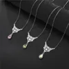 Pendant Necklaces Skyrim Triquetra Irish Witch Knot Pendant Necklace Crystal Water Drop Necklace Womens Stainless Steel Witch Knot Jewelry Q240426