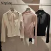 Les chandails pour femmes nelploe Sweet Soild Slim Fit Sling Ensembles Gitre à moitié-haut Collier Long Sleeve Tricot Backless Tops Japon Lace Up Elegant Moda