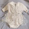 Rompers lente nieuwe prinses babymeisjes kanten bodysuit rok massief bloemig meisje een stuk romper tutu jurk voor 0-3y H240426