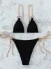 Set Sexy Bikini Set 2023 Cute White Ring Linked Triangle Tie Side Triangle Thong Biquini Swimsuit Swimwear Women Bathing Suit