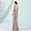 Runway Dresses Yidingzs Strap V Neck Gold Sequin Dress Sexig Slit Evening Dress Womens Party Maxi Dress Long Prom Dress Y240426