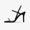 Chaussures habillées 2024 Automne Sandals à talons minces Bouton de strass noirs pour femmes avec réseau coréen Talons hauts rouges