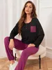 Ropa de sueño para mujeres Sólidos sólidos colas de pijama longitudes largas pantalones de longitud completa 2 piezas slpwear scroop cuello femenino nocturna Homwear Y240426