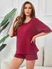 Women's Sleepwear Ribbed Knitted Womens Pajama Sets Solid Short Slves Scroop Neck Top Shorts 2 Pieces Female Slpwear Nightwear Lounger Y240426