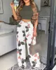 Women's Two Piece Pants Summer Two Piece Set Women Fashion Casual Round Neck Print Short Tshirt Wide-leg Pants Suit Beach Style Two Piece Set Women Y240426