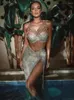 Casual Dresses Women Luxury Sexy Diamonds Sparkly Backless Mesh Sequins White Maxi Long Bodycon Dress 2024 Elegant Evening Party Club