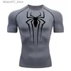 Men's T-Shirts Mens compressed shirt fitness exercise anime super spider print sports tight gym T-shirt quick drying top summer mens Q240426