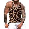 Herrtankstoppar Athletic Leisurewear Leopard Print Vest Colorful Tie-Dye Summer Slim Fit O Neck Top for Gym