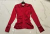 Women's Blouses Women Folded Waist Silk Red Shirt Top