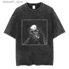 Men's T-Shirts Gothic Graphic T-shirt Retro Skull Print Horror Stripes Street Clothing Cotton Mens Large Black Short sleeved T-shirtQ240426