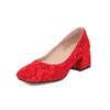 Chaussures habillées confortables Red Yellow Femmes Pumps Fashion Med Talons Lady plus petite taille 30 10 43 46 48